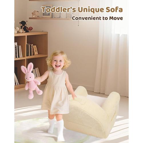 Toddler Chair, Comfy Foam Kids Couch with Soft Velvet Cover, Toddler Couch for Gaming and Studying, Kids Sofa That Fits Nicely with Any Modern Decor, Beige