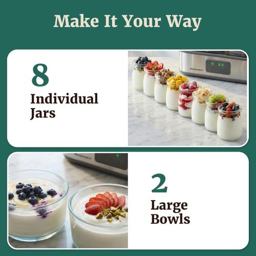 Elite Gourmet ProBioticPRO™ Digital Yogurt Maker, Programmable Temp & Time Control (68–127°F), Includes 8 Glass Jars (6 oz)   2 Large 1-Qt Bowls, Stainless Steel, Auto Shut-Off