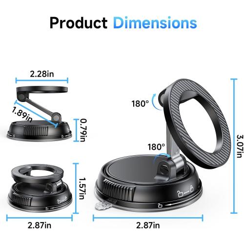 ANDERY Car Phone Holder for Magsafe [78 LBS Strongest Suction & 2400gf Strongest Magnetic] 360° Adjustable Car Phone Mount, Phone Holders for Your Car for iPhone 17-12 Pro Max Air Plus (Carbon Fiber)