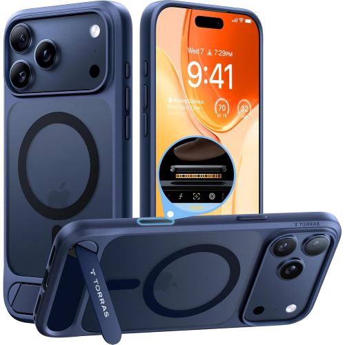 TORRAS Strong Magnetic & Seamless Stand for iPhone 17 Pro Max Case, Fit for MagSafe, Military Grade Drop Protection, Invisible Adjustable Kickstand, Camera Control Button, Translucent Matte Deep Blue