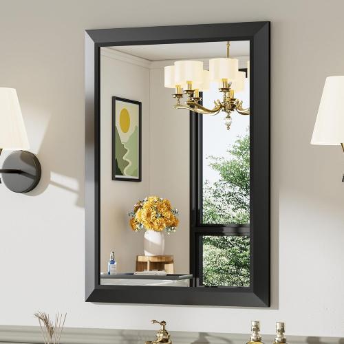Size 22x30 Inch Color Black Bathroom Mirror for Wall, Thick Metal Framed Rectangle Mirrors for Over Sink, Bedroom, Living Room, Entryway, Anti-Rust, HD Tempered Glass