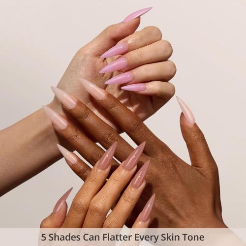 BTArtboxnails XCOATTIPS Bare 5-Shade Nude Press On Nails, L Stiletto, 160Ct