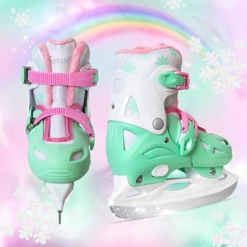 Nattork Ice Skates for Girls Kids Boys with Sturdy Plastic Shell, 4 Sizes Adjustable Skates, Outdoor Skating Essentials Perfect Choice Pink Blue Green