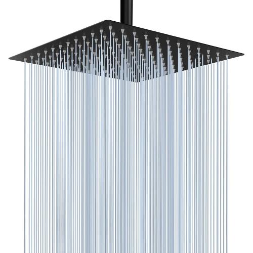 Voolan Rain Shower Head - High Flow Large Rainfall Shower Heads Made of Stainless Steel - Waterfall Bathroom Square Showerhead - Ceiling or Wall Mount (12 Black)