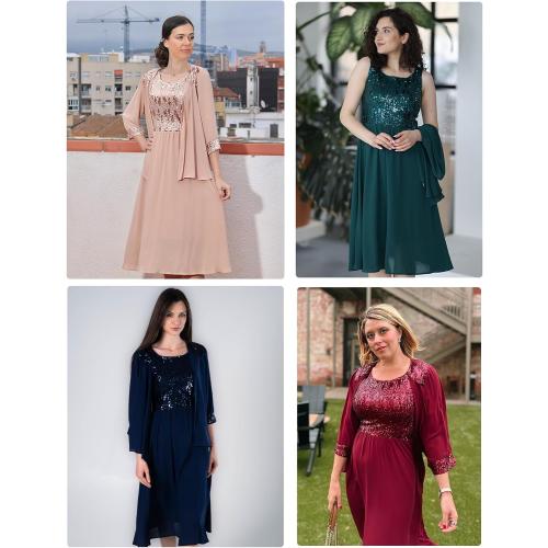Size L ...GRACE KARIN Wedding Guest Dress Mother of The Bride Dresses Two Piece Formal Sequin Dress with Jacket Tea Length 2025