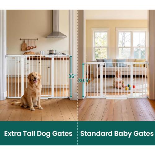 Cumbor 36 Extra Tall Baby Gate, 30-54 Wide Dog Gates for Large Dogs, Dual Lock & Self-Closing Child Gate for Stairs, Doorways & Hallways, Pressure Mounted Safety Proofing for Babies & Pets, White
