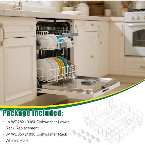 Upgraded WD28X10384 Dishwasher Lower Rack Replacement Compatible with GE Dishwasher Bottom Rack GLD4500V00CC, GLC4400R40BB, GLD5660V00SS with WD35X21038 Wheels