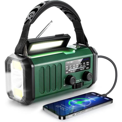 10000mAh Hand Crank Emergency Radio, NOAA Weather Radio with AM/FM & solar Radio, Rechargeable Battery, Flashlight & Reading Light, SOS Alarm, Compass Cell Phone Charger for Indoor Outdoor Emergencies