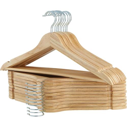 ELONG HOME Solid Wooden Hangers  Wood Suit Hangers with Extra Smooth Finish, Precisely Cut Notches and Chrome Swivel Hook, Clothes Hangers for Shirt Coat Jacket Dress, Natural