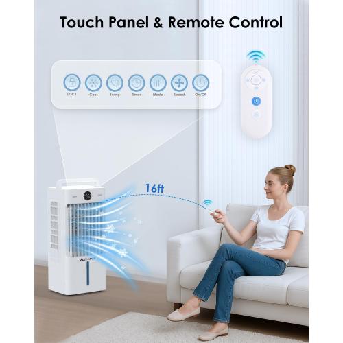 Swamp Cooler, 3-IN-1 Evaporative Air Cooler with Display & Remote, Windowless Portable Air Conditioners with Ice Cooling, 12H Timer, 6 Speeds, 60° Oscillation, Air Cooler Fan for Home Office