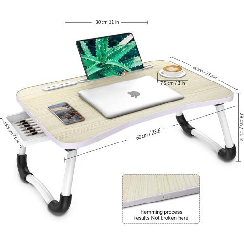 Zapuno Laptop Lap Desk, Foldable Laptop Table Tray with 4 USB Ports Storage Drawer and Cup Holder, Lap Bed Desk Notebook Stand Laptray Portable Standing Table for Bed Couch Floor