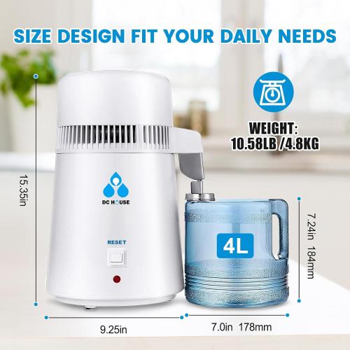DC HOUSE 1 Gallon Water Distiller Machine, 750W Distilling Pure Water for Home Countertop Table Desktop, 4L Distilled Water Making Machine to Make Clean Water for Home…