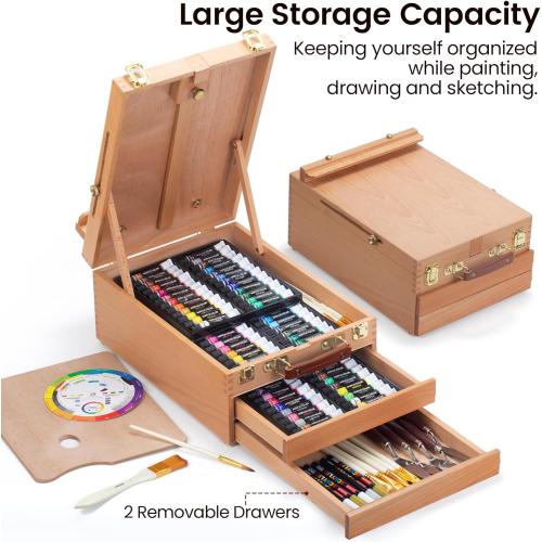 MERRIY 80-Piece Acrylic Paint Set, Artist Painting Supplies Kit with Tabletop Sketch Box Easel, 48 Colors Acrylic Paints,11x 14Stretched Canvas &More, Premium Acrylic Painting Set for Adults