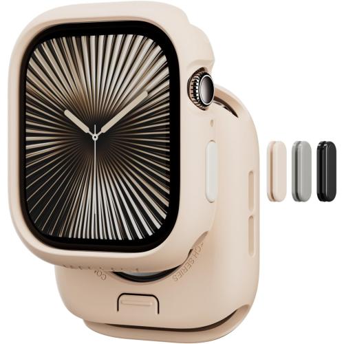 MAGEASY Designed for Apple Watch Series 10 Case 42mm | Shockproof Silicone Bumper with Customizable Buttons, Military Grade Durable Protective iWatch Cover, Skin Series - Shell Pink
