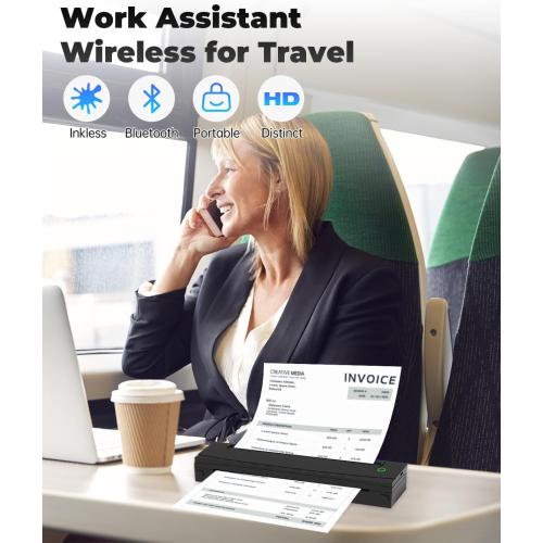 Portable Printer Wireless for Travel, D80 Thermal Printer, Inkless Printers, Compatible with iOS, Android, Laptop, Supports 8.5 x 11 US Letter & A4 & A5 for Home Use, Office, Vehicles, Black
