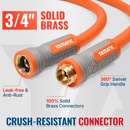 Size 50ft YAMATIC Heavy Duty Garden Hose 5/8 in x 50 ft with Swivel Fitting, Super Flexible Water Hose, All-weather, Lightweight, Burst 600 PSI
