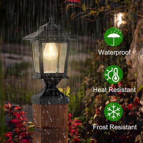 Derynome Solar Post Cap Lights,Waterproof Outdoor Light for 4x4 Wooden Posts, Solar Lights with Glass Shade for Deck Fence Patio Post Decor,Matte Black (2 Pack)