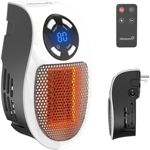 450W Space Heater, Remote Wall Outlet Electric Small Space Heater as Seen on TV with Adjustable Thermostat and Timer and Led Display, Compact for Home,Office,Bathroom
