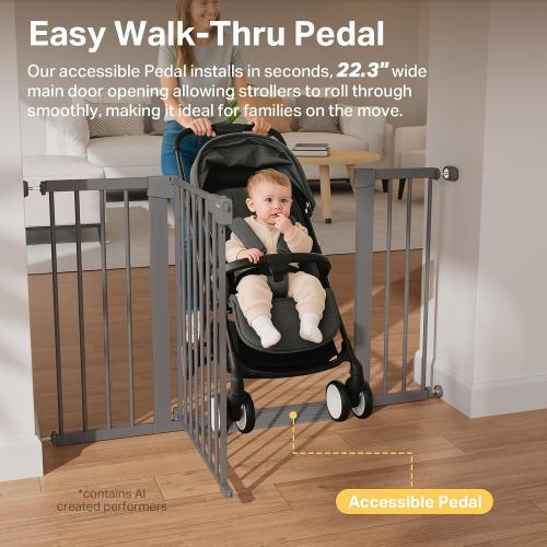 Cumbor 30-51.5 in Extra Wide Baby Gate for Stairs, Dog Gate, Cool Gray | Mom's Choice Awards Winner, Auto Close with Double Lock for Doorways, Child Gate for Toddlers & Pets, Pressure Mounted