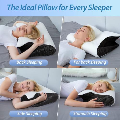 Memory Foam Cervical Pillow, 2 in 1 Ergonomic Contour Orthopedic Pillow for Neck Pain, Contoured Support Pillows for Side Back Stomach Sleepers