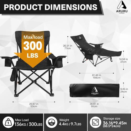 2025 Upgraded 2-in-1 Reclining Camping Chair with Footrest, Folding Beach Lounge Chair with Adjustable Backrest & Cooler, Portable Lawn Chairs for Adults Heavy Duty for Outdoor Sports