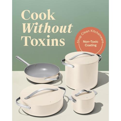 Caraway Cookware  Collection - Specialty Cookware Set - Petite Cooker, Stir Fry Pan, Rondeau, & Stock Pot - 3 Lids & Storage Organizer Included - Gray