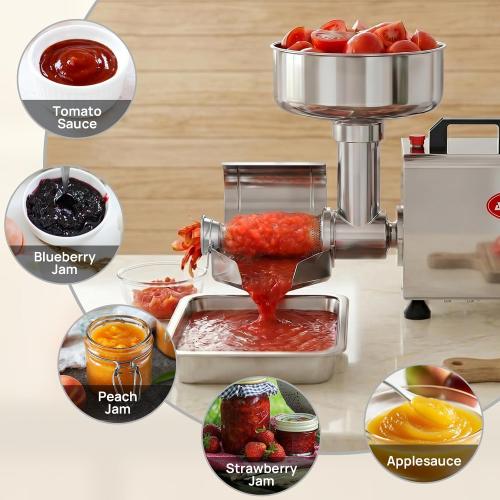Electric Tomato Strainer, 450W Tomato Juicer Maker Machine | Commercial Stainless Steel Tomato Press & Sauce Maker with Pure Copper Motor for Blueberry Strawberry Jam, 200-350 lbs/h 110V