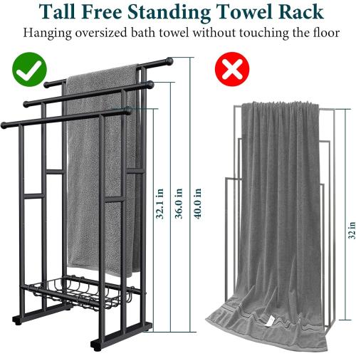 Kayfia 40'' Freestanding 3 Tier Alloy Steel Towel Rack with Storage Basket