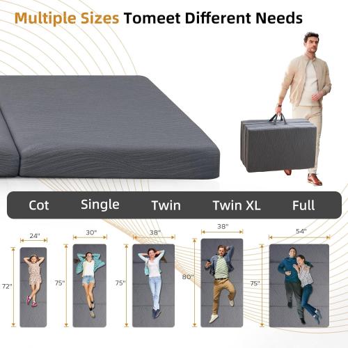 Foldable Memory Foam Mattress - 3 Inch Cot Waterproof Collapsible Mattress with Washable Cover, Portable Guest Bed Pad, Sleeping Mat for Travel RV Yoga, Non-Slip Bottom,72x24x3