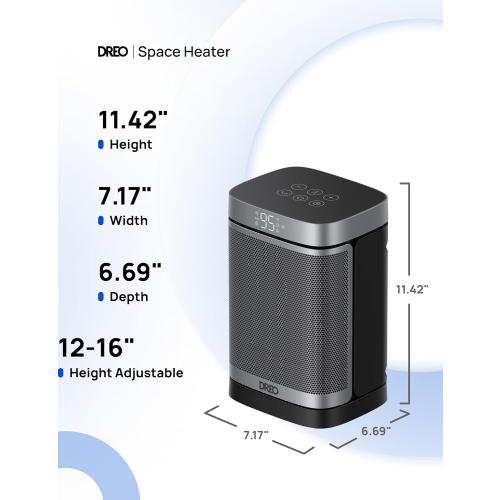 Dreo Space Heater, 1500W Portable Electric Heaters for Indoor Use, PTC Ceramic Heater for Office with Remote, Thermostat, 70°Oscillation, 12H Timer, 5 Modes, Safe Quiet Room Heater for Bedroom