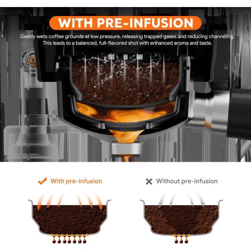 RECAFIMIL Semi-Automatic Espresso Machine with Grinder, 20 Bar, Compact Professional Coffee Maker with Milk Frother, Latte & Cappuccino, Perfect for Home Use, White