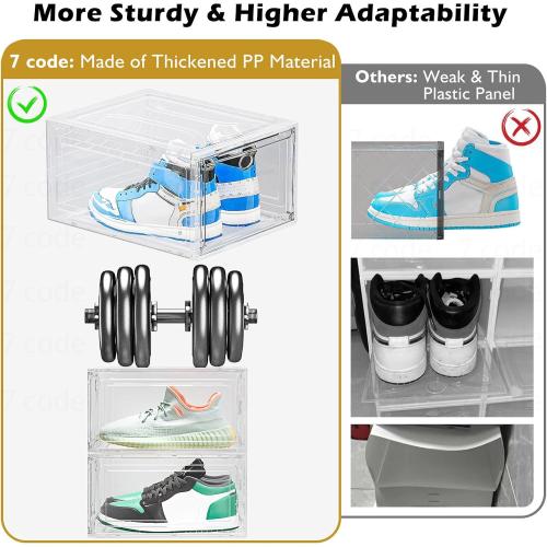 Thickened Clear Shoe Storage Organizer with Magnetic Door, Sturdy Stackable Shoe Boxes for Closet, Collapsible Space-Saving Shoe Rack for Sneakers & Boots, Plastic Shoe Cabinet Box Set, 6 Pack, White