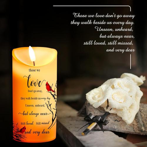 Memorial Candles Sympathy Gifts LED Flameless Cardinal Bereavement Candles for Loss of Loved One Sympathy Cardinal Gifts Battery Candle for Prayers(Simple Style)