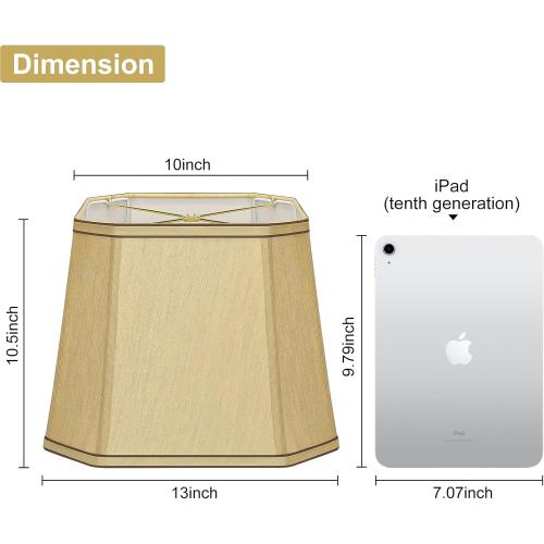Rectangle Cut Corner Lamp Shades Set of 2, 10.5 x 10x 13 Modern Medium Gold Lampshades with Brown Rim, Included 2 Pack Lamp Harps, Suitable for E26 Base and Saddle Base, Easy Assembly Required