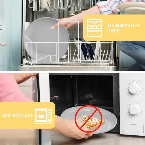 Supernal 32pcs Wheat Straw Dinnerware Sets for 8,Plates and Bowls Sets,Reusable Plastic Plates,Grey Dish Set for 8 include 16pcs Dishes, 8pcs Bowls, 8pcs Cups,Dishwasher Safe.