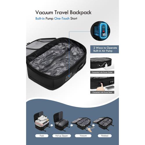 Vacuum Seal Backpack Travel with Built-in Pump 80L Expandable Travel Backpack with Vacuum System, TSA Lock Water Resistant Carry-On Backpack