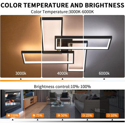 Modern LED Ceiling Lights for Bedroom 26 Dimmable Square Ceiling Lights for Living Room with Remote Control Black Bedroom Light Fixture for Kitchen,Bathroom,Balcony