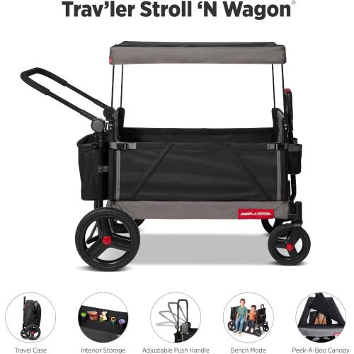 Radio Flyer Wagon for Kids, Baby Stroller, Outside Toys for Toddlers 1-3, Rolling Cart, Beach Cart with Wheels, Trav'ler Stroller Wagon with Protective Cover, for Ages 1  Years