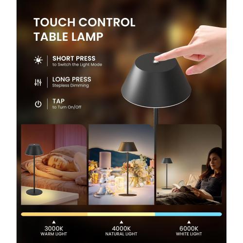 LOFTEK Cordless Table Lamps, Rechargeable Table Lamp, Up to 55 Hrs Ultra-Long Battery Life, Eye-Friendly, Touch Dimming, Portable Wireless Ambient Lighting (Pure Black, 1pack)