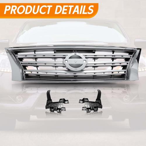 Front Bumper Cover Upper Grille Replacement Shroud Chrome Front Mesh Air Intake for 2013-2015 Nissan Sentra S SV SL FE S