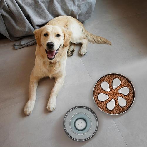 2Pcs Slow Feeder Dog Bowls 3Cups Large Capacity, 304 Stainless Steel Dog Bowl, Metal Food Bowl with Non-Slip Base, Food-Grade