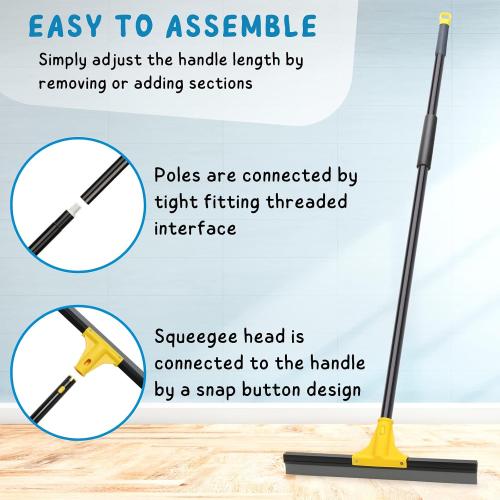 Squeegee Broom for Floor, Heavy Duty Rubber Wiper with Long Handle for Bathroom Tile, Garage Concrete, Deck, Shower Glass, Window Cleaning