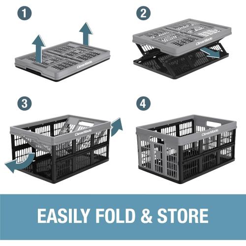 Size 11 Gallon 3 Pack Color Black CleverMade Collapsible Utility Crates-Obsidian 3pck 45L / 11 Gal holds 66 lbs - Stackable Containers Heavy Duty Capacity Crates Space-Saving Baskets