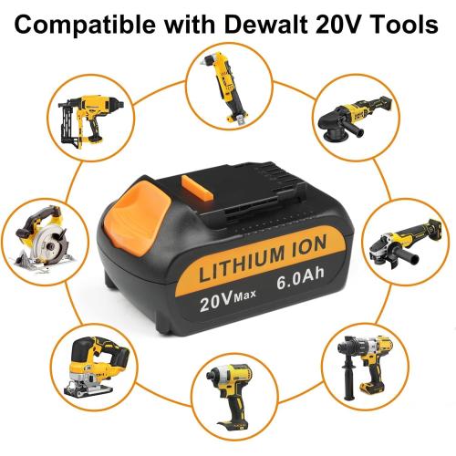 20V 6.0Ah Replacement for Dewalt 20V Max Battery, 2-Pack Batteries Compatible with Dewalt Baterias Cordless Power Tools and Chargers