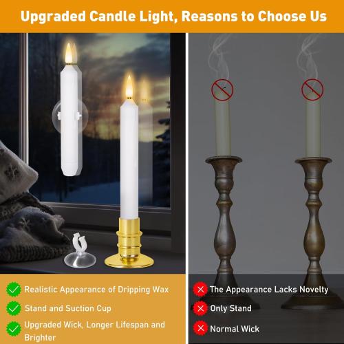 Verdenu Christmas Window Candles, 12 PCS Battery Operated Flameless LED Window Lights with Remote & Timer, 3D Flickering Taper Candle for Wedding Party Decorations