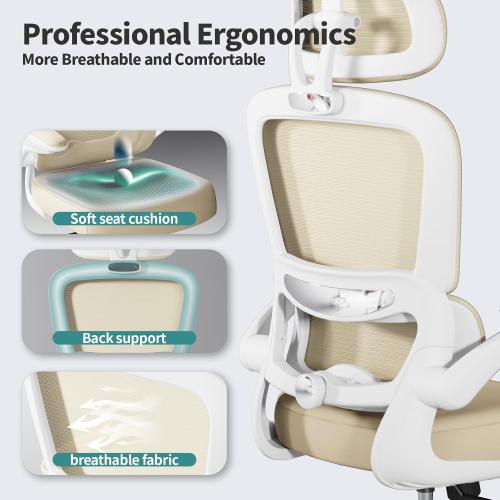 TRALT Office Chair Ergonomic Desk Chair, 330 LBS Home Mesh Office Desk Chairs with Wheels, Comfortable Gaming Chairs (Beige)