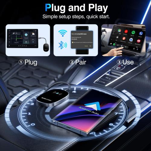 Android Auto Wireless Adapter for Cars with Built-in Wired Android Auto Easy Setup Support NFC Pair Fast Seamless Connection Stable Plug and Play Wireless Car Adapter Dongle (Black)