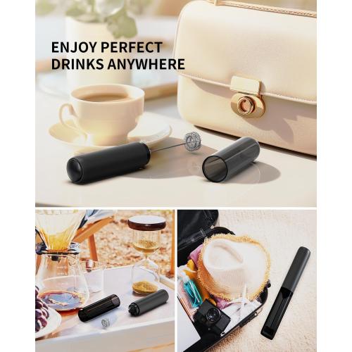 CIRCLE JOY Rechargeable Milk Frother Hanheld, Dual Coil Whisk Head Electric Coffee Frother, Portable Hand Frother Wand Drink Mixer for Matcha Lattes Cappuccino, Kitchen Gifts, Black