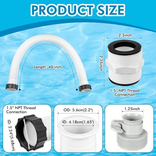 4 Pack 1.5'' Diameter Flexible Pool Sand Filter Pump Hose Set 2 Way Connector 1.5'' to 1.5'' and 2 Type B Hose Adapters for Above Ground Pools Filter Pump and Saltwater Systems (40 Inches)