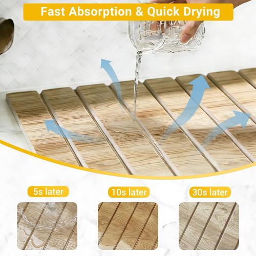 Dish Drying Mats for Kitchen Counter, Fast-Absorbing ,Dark Wood Grain